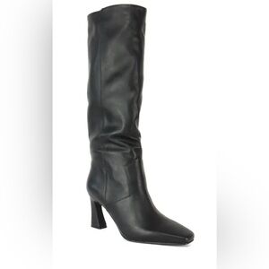 Candy Slouchy Leather Sleek Black Heeled Boots